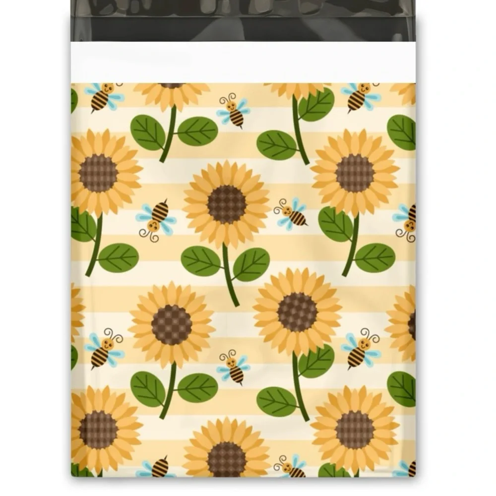 (15) 10x13 Sunflowers and Bumble Bees Designer Poly Mailers - Picture 1 of 1